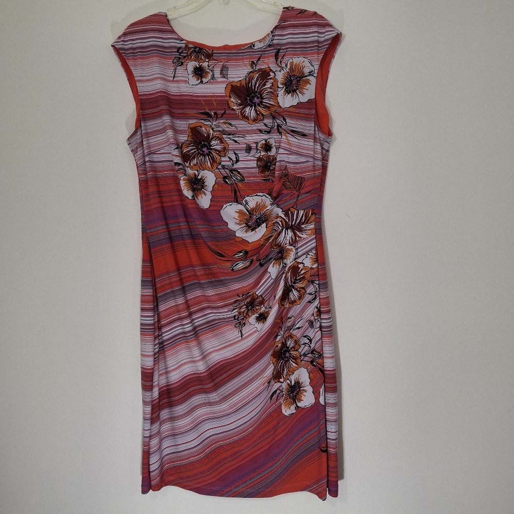 Anne Klein Red and Pink Floral Midi Dress, Size 16